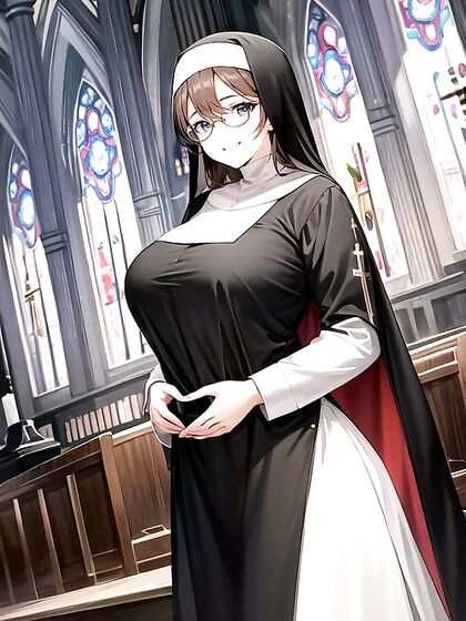 Nun Stands Before the Altar, Eyes Filled With Lust in steamy Hentai AI Image