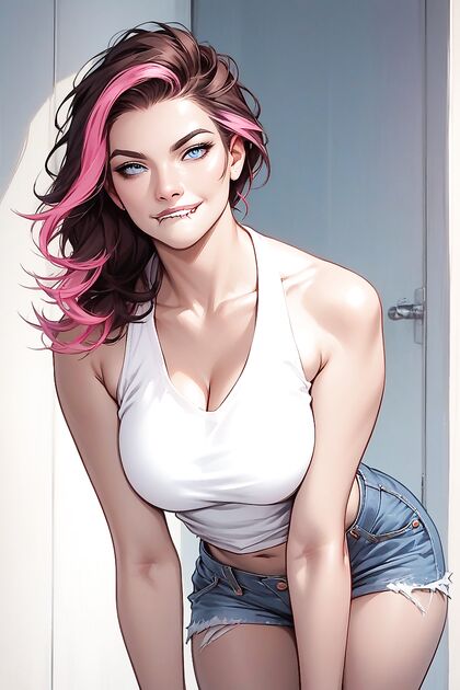 Small Breasts Bent Over in Sexy Jean Shorts Hentai AI Image