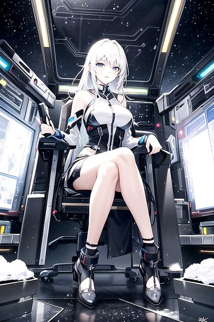 Sitting Spread-legged in Snowy Hentai AI Image for Mature 50+ Fans