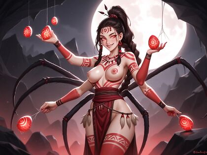 Neon Red Fog Enhances Her Lean Body with a Waist-Length Ponytail in Hentai AI Image