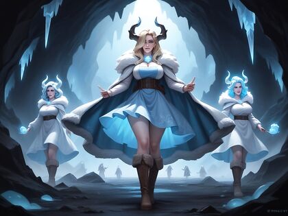 Wearing Blue Fur Clothing Amidst Crystal Rock Formations Hentai AI Porno