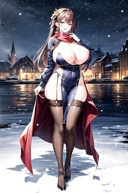 Brunette with Brown Eyes Wrapped in Seductive Scarf for Hot Hentai AI Image