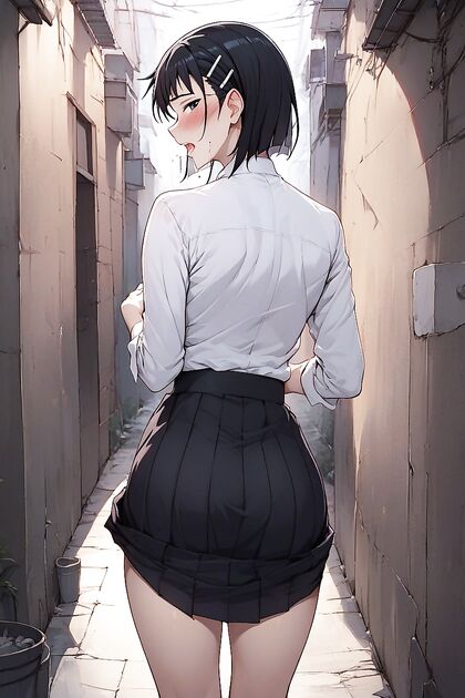 Nighttime Pleasure - Gazing at the Camera with a Seductive Smile in Hentai AI Image