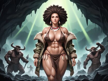 Afro Stud with Strong Face and Brown Fur Surcoat in Steamy Hentai AI Image