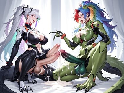Hairy Pussy Gets Stretched by Long Foreskin and Genital Piercings in Hentai AI Image