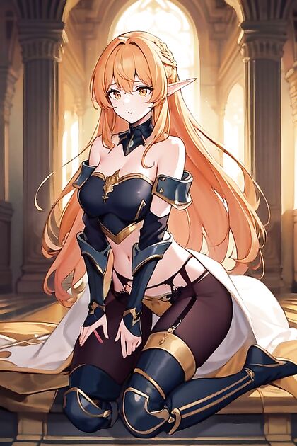 Waist-Up Shot with Armor Gloves in Full-Body Hentai AI Image