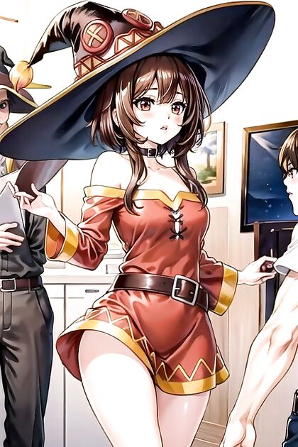 Megumin from KonoSuba Bound in Colorful Manga Style Hentai AI Image