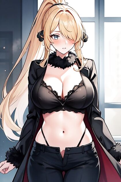 Perfectly Round Breasts, Swept Bangs, Shiny Lips in Steamy Hentai AI Image