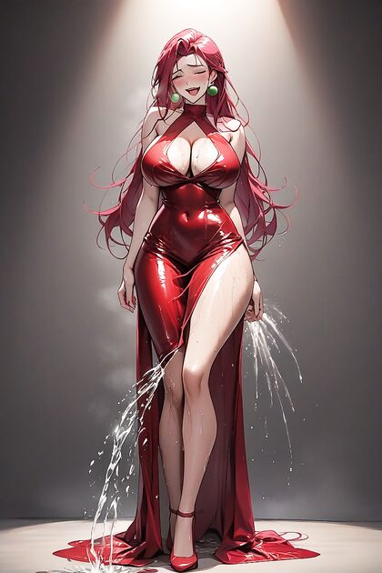 Jessie from Pokémon Oiled Up in a Sultry Red Silk Dress for Steamy Hentai AI Image
