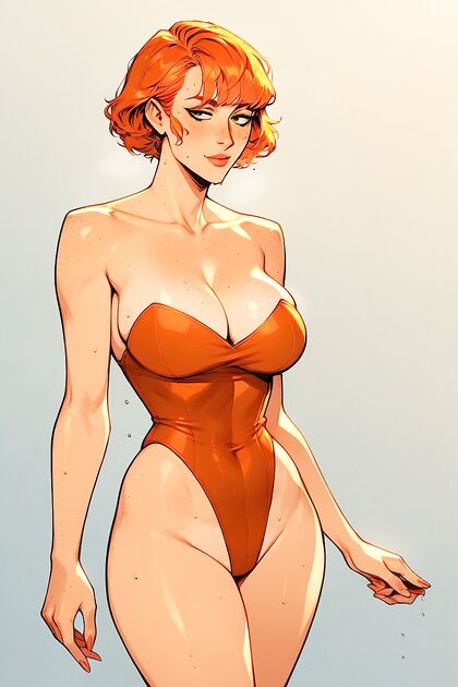 Sweaty Redhead in Leotard for Steamy Hentai AI Image