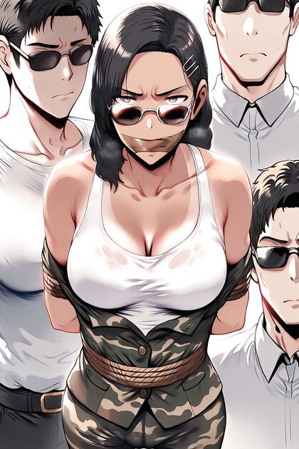 Bound Hands and Feet, Sexy Lady in Black Military Boots for Hot Hentai AI Image