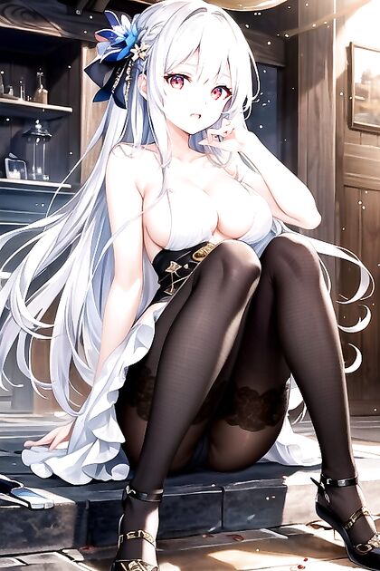 Red-Eyed Beauty in Stockings Gets Naked for sultry Hentai AI Image