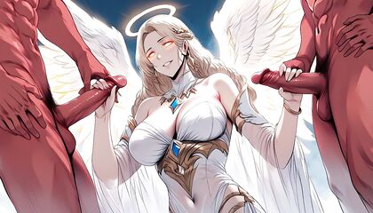 Red-Skinned Demoness and Heavenly Angel in Fantastical Hentai Pleasure