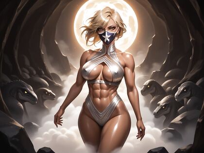 Blonde in Mirror Light Wears Silver Domino Mask for Seductive Hentai Pleasure