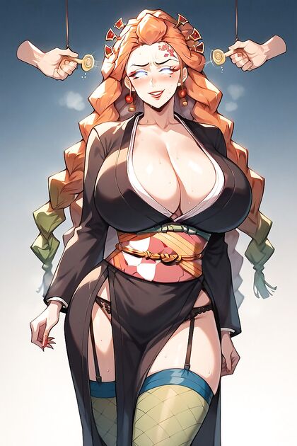 Mature Woman with Perfect Body in Fishnets and Painted Lips for Seductive Hentai AI Image