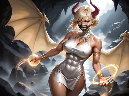 Blonde Bleach Hair and Masked Ball Fantasy with Dragon Claws Hentai AI Image
