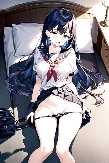 Full-Length Blue-Haired Beauty in Bed for Intense Hentai AI Image
