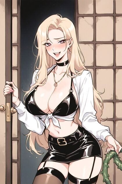 Curvy Skirt, Seductive Smile, Exposed Midriff in Steamy Hentai AI Image