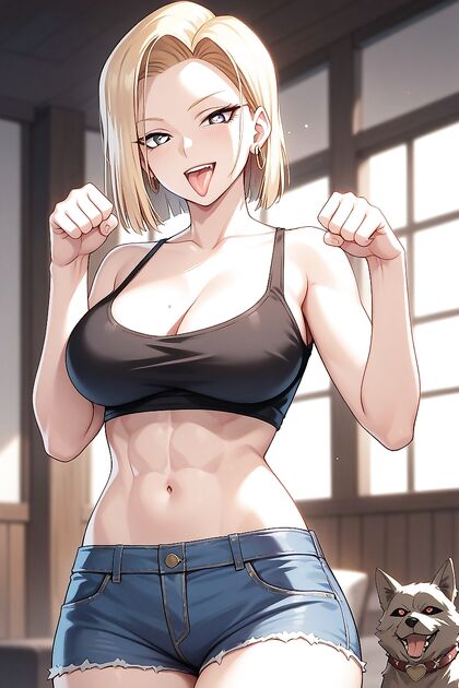 Heart Eyes, Pet Pose, Denim Shorts Hentai AI Image