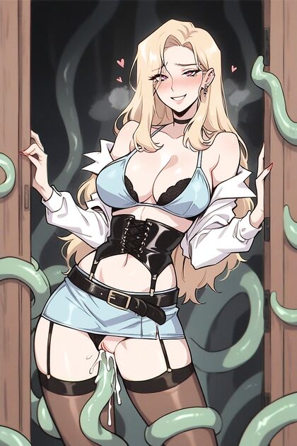 Smiling and Aroused, Wrapped Tight by Thick Jungle Vines for Intense Hentai Pleasure