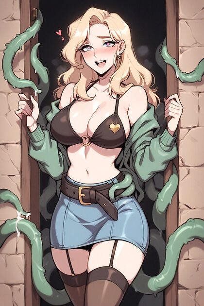 Horny Wide-Hipped Beauty in Garter Belt and Leather Leggings