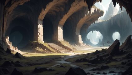 Warriors' Bones Scatter in Sealed Cave for Intense Hentai AI Image