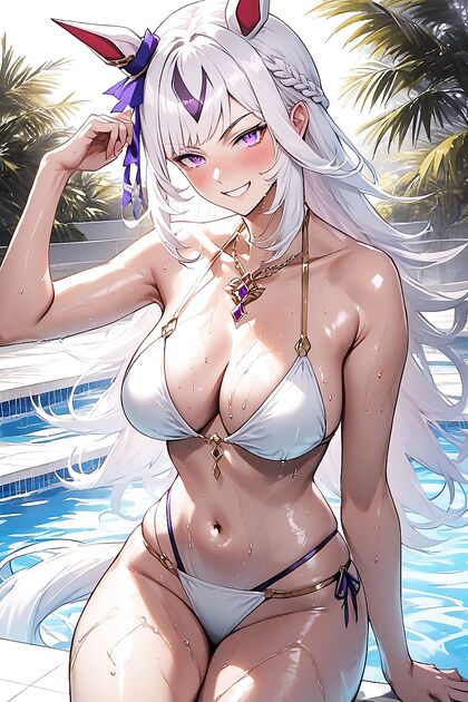 White Horse Tail and Ears in Pool for Steamy Hentai AI Image