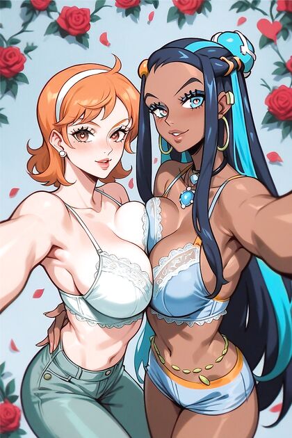 Huge Boobs on Display with Rose Background in Selfie Hentai Hentai AI Image