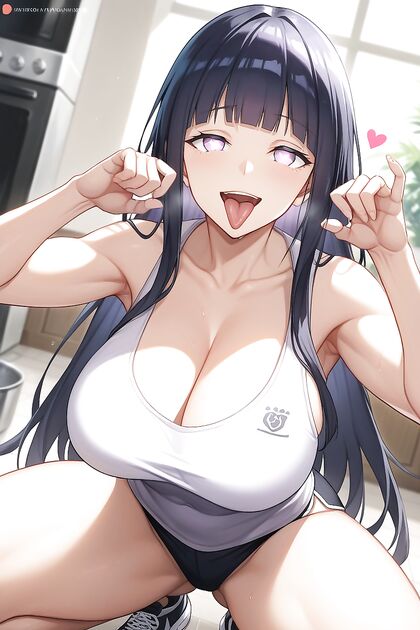 Hinata Hyuuga Shows Off Her Tongue Skills in Kitchen Hentai AI Image