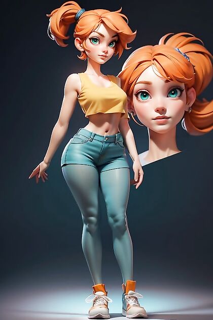 Misty from Pokémon Wearing Red Sneakers in Reversed Hentai AI Image