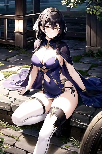 Farmer's Daughter in Blue Dress and White Boots Seduces in hentai Hentai AI Image
