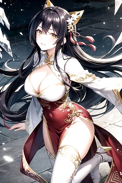 Tall Beauty with Long Hair and Sleevies Seduces in Hentai AI Image