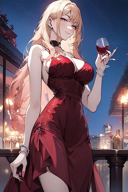 Sipping Red Wine in a Sultry Silk Dress for Intense Hentai Pleasure