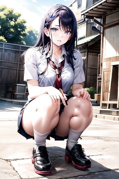 Squatting and Showing Off Shapely Legs in Perfect Form Hentai AI Image