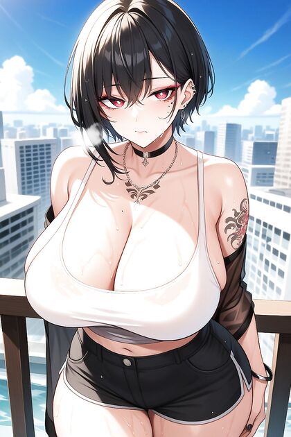 Smoking Hot Babe with Big Ass in Just a Tank Top Hentai Hentai AI Image