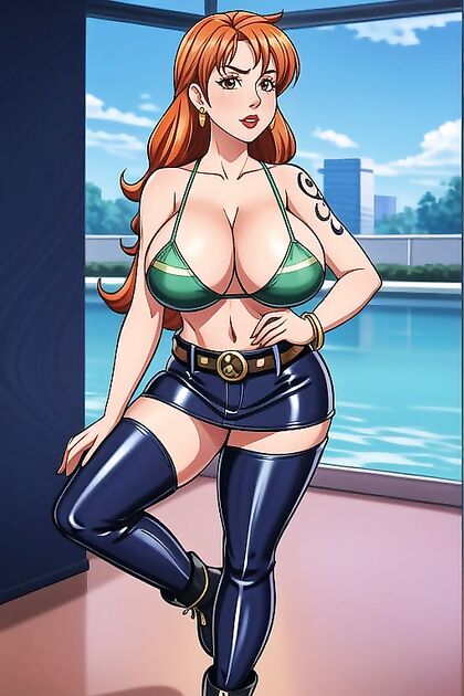 Office Seduction - Tight Latex Boots and Hefty Cleavage in Hentai AI Image