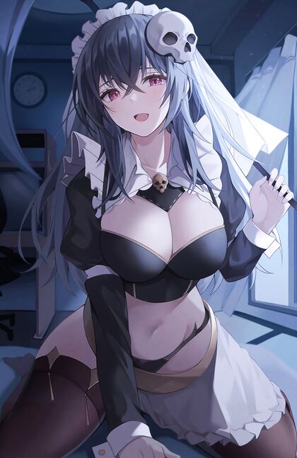 Hornygasmic Hottie in Kinkycute Maido Outfit Wielding Scythes for XXX Pleasure