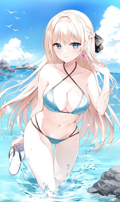 Busty Blue-Eyed Beaut in Skimpy Thong & Hoop Earbobs Goes Hentaicrazy!