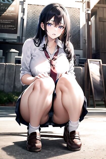 School Uniform Front View Squatting Hentai AI Porn