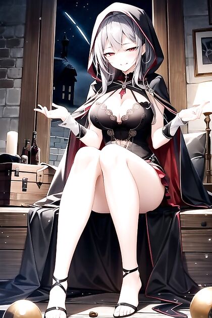 Vampire with Red Eyes Seduces in Nighttime Hentai AI Image