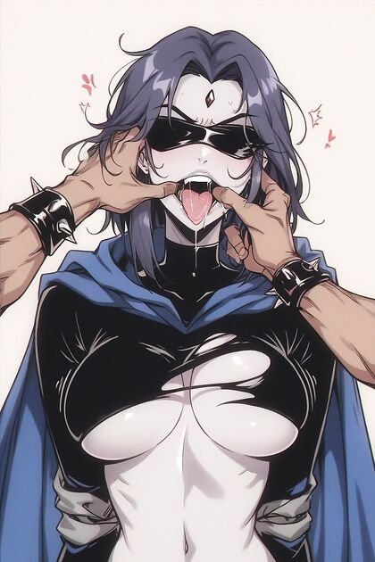 Raven's Furious Expression and Seductive Tongue in Intense Hentai Auction Action