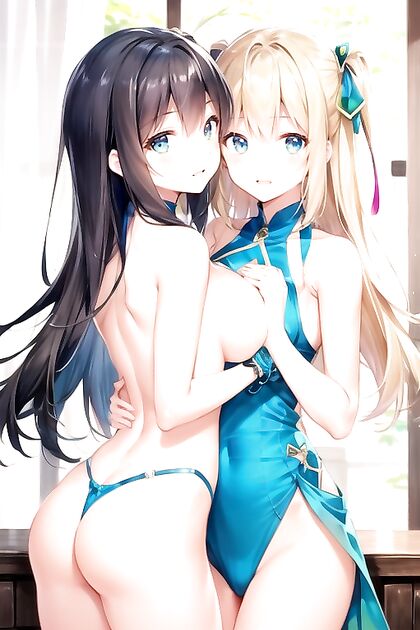 Brazilian Beauty with Green Eyes Squeezes Her Chest in Seductive Hentai AI Image