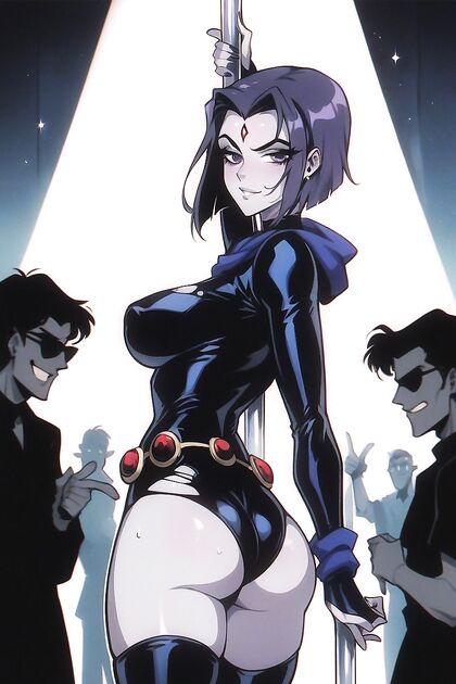 Raven's Hands Bound Behind Her as She Rips off Clothes with a Crowd Watching Hot Hentai AI Image