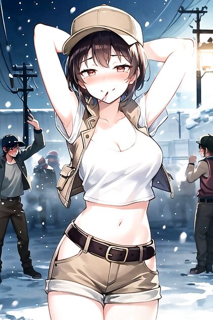 Fiolina from Metal Slag Handjob with Mouth Wide Open Hentai AI Image