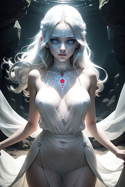 Cinematic White-Haired Ghost Woman in Seductive Hentai AI Image