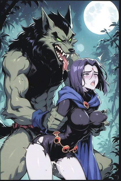 Raven from Teen 18+ Titans Getting Wild with a Green Werewolf in Steamy Hentai AI Image