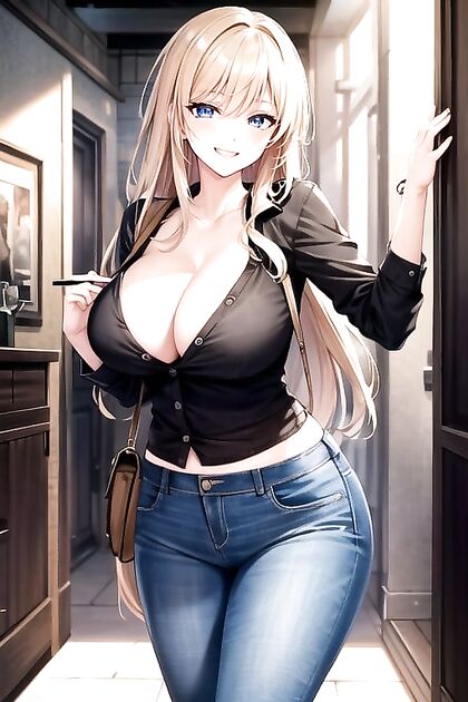Blonde with Blue Eyes Standing Tall in Steamy Hentai AI Image