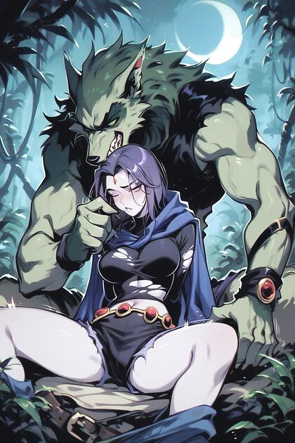 Raven's Clothes Ripped Apart in Sweaty Jungle Hentai AI Image