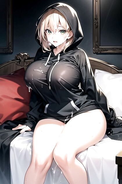 Sitting in Bed Wearing a Hoodie for Steamy Hentai AI Image