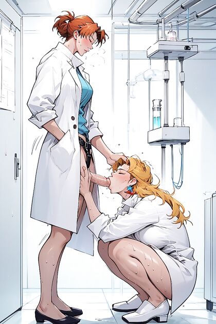 Professor Ritsuko Akagi from Neon Genesis Evangelion in Sultry Yellow-Haired Hentai AI Image